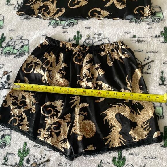 Black gold luxe silky satin soft summer pj camisole and short set size small - Picture 3 of 16